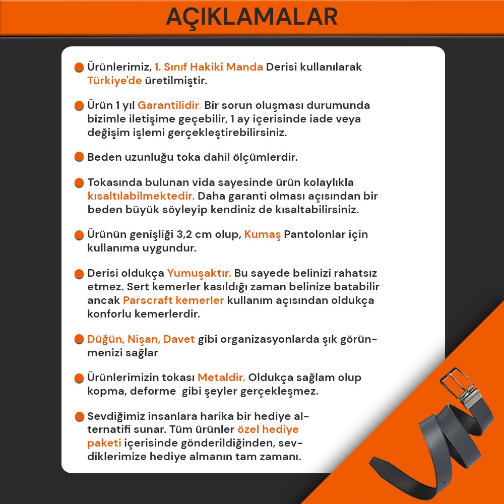 Parscraft Hakiki Deri Erkek Kemer 3,5 cm Dikişli Rugan Siyah Klasik Kumaş Pantolon Kemeri görsel 5