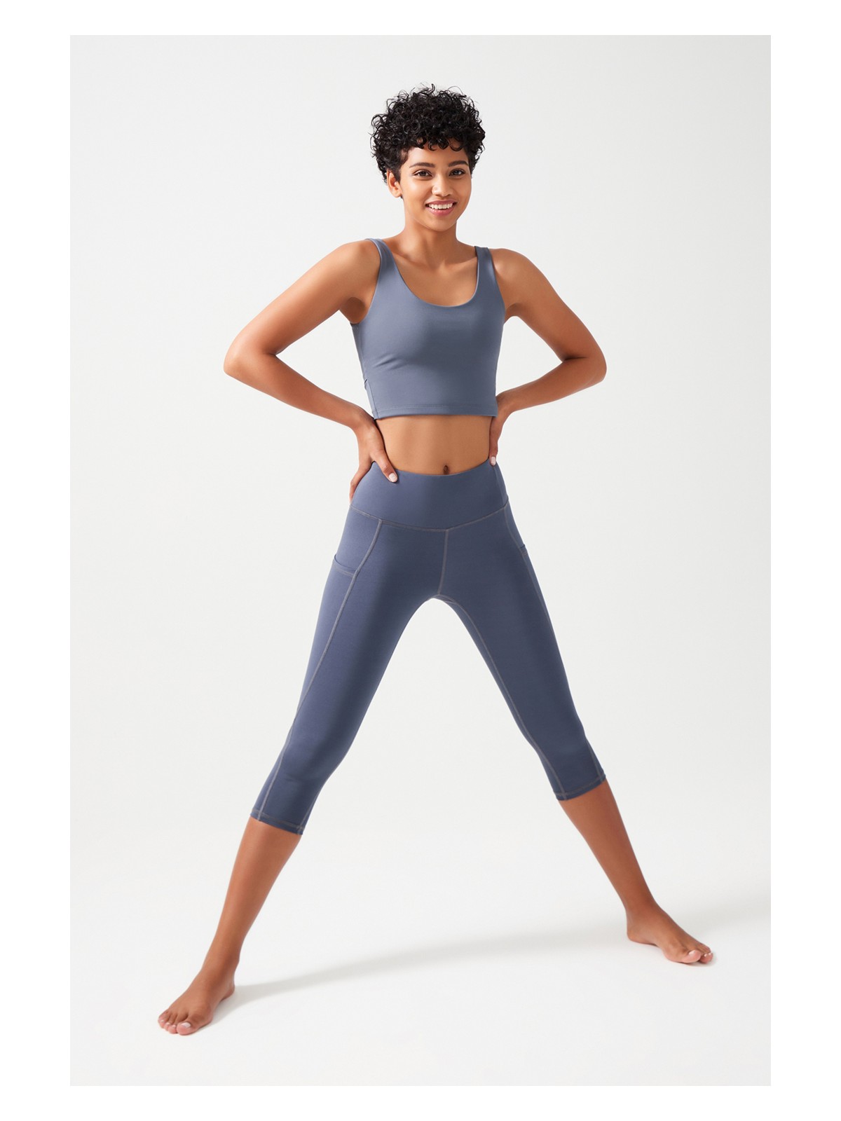 Los Ojos Kadın Lacivert Yüksek Bel Toparlayıcı Çift Cepli Diz Altı Kapri Tayt Capri - Görsel 3