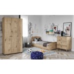 Kzn Home Soft Çocuk Odası Takımı Meşe  Karyola 3 Kapaklı Gardırop 3 Çekmeceli Şifonyer Tamamı Mdf