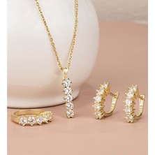 Else Silver Elmas Modeli Beş Taş Gümüş Takı Seti