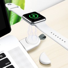 Coverzone Apple Watch Serisi ile Uyumlu USB Manyetik Taşınabilir Kablosuz Şarj Cihazı Beyaz