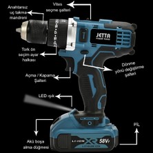 Jetta Power Tools Çift Akülü Şarjlı Darbeli Matkap 45 Parça Ful Set Hediyeli Mavi 58VF