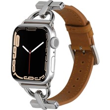 Kupa Apple Watch 40MM Kordon Deri Görünüm Metal Gövde Parlak Göz Alıcı Dizayn Parlak Akıllı Saat Kordon