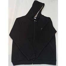 Blues Moda Massi  Unisex Koyu Gri  Büyük Beden Içi Kalın Yumuşak Kapşonlu Fermuarlı Polar Hırka