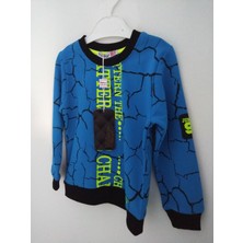 Haknur Great Leader Baskılı Erkek Çocuk Sweatshirt 1-5 Yaş Saks Mavi