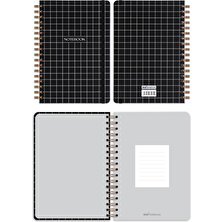 Matt Notebook 17X24 cm Lastikli Spiralli Sert Kapak Not Defteri Kareli Siyah