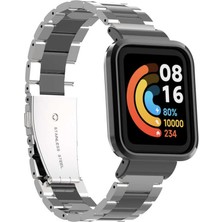 kilifone - Xiaomi Redmi Watch (Mi Watch Lite) - Kordon Metal Kordon - KRD-60 - Gümüş-Siyah - T22645