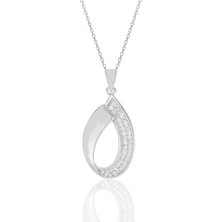Söğütlü Silver Gümüş Rodyumlu Zirkon Taşlı Damla Kolye.