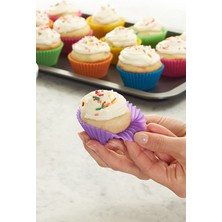 GlassyHome, Silikon Tırtıklı Muffin Renkli Kek Kalıbı Yanmaz Yapışmaz Fda Ve Lfgb Onaylı (12 Adet)