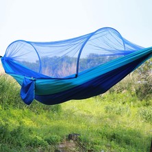 Zsykd Sivrisinek Ağlı Taşınabilir Dış Mekan Naylon Hamak, Boyut: 250 x 120 cm Koyu Mavi - Bebek Mavisi (Yurt Dışından)