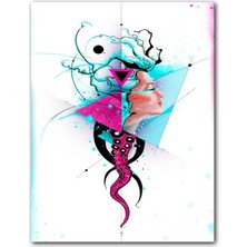 Cakatablo Ahşap Tablo Kadın Yüzü Ahtapot Kolu ve Denizanası (25X35 cm Boyut)