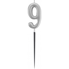 9 Rakam Gümüş Çubuk Mum 14 cm