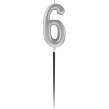 6 Rakam Gümüş Çubuk Mum 14 cm