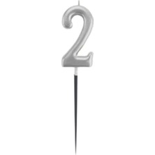2 Rakam Gümüş Çubuk Mum 14 cm