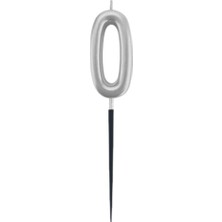 0 Rakam Gümüş Çubuk Mum 14 cm