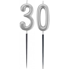 30.yaş Rakam Gümüş Çubuk Mum 14 cm