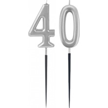 Partijet 40.yaş Rakam Gümüş Çubuk Mum 14 cm