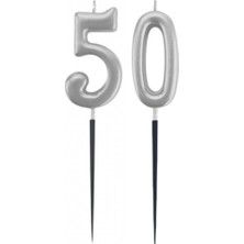 50.yaş Rakam Gümüş Çubuk Mum 14 cm