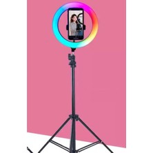 Asfal Renkli Ring Light LED Sürekli Işık 10 Inç Youtuber Light Kuaför Işığı Işık Ayaklı 210 cm Tripod