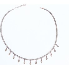 Mistik Silver Sarkık Damla Taşlı 2 mm Suyolu Zincirli Gümüş Kolye