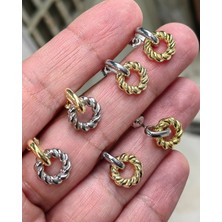 Mistik Silver Taşsız Çift Renkli Küçük Burma Gümüş Küpe