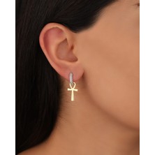 Mistik Silver Çift Renkli Nil Anahtarı Gümüş Küpe