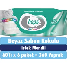 Hops Beyaz Sabun Kokulu Islak Mendil, Standart Boy, (60 x 6 Adet) - 360 Yaprak