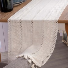 Vivamaison Organik Pamuk Dantel Krem 35x145 cm Runner Masa Örtüsü