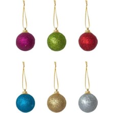 Pazariz Yılbaşı Çam Ağaç Süsü Simli Top 3 cm 6'lı - Yılbaşı Süsleri