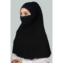 Altobeh Hazır Türban Peçeli Pratik Eşarp Tesettür Nikaplı Hijab - Namaz Örtüsü Sufle (Xl) - Siyah