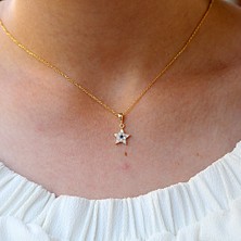 Lacivert Beyaz Taşlı Minimal Yıldız Gümüş Kolye
