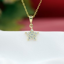 Beyaz Taşlı Minimal Yıldız Gümüş Kolye