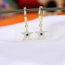 Lacivert Beyaz Taşlı Minimal Yıldız Gümüş Küpe