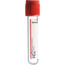 Yerli Vakumlu Katkısız Boş Kan Alma Tüpü 9 ml Kırmızı Kapak 100 Adet