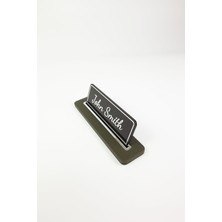 Turgut Office Deri Masa Isimliği Haki Yeşil Krom Detaylı