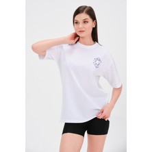 Mascarano Beyaz Baskılı Oversize T-Shirt