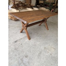 Emel Ahşap Masif Doğal Ahşap Yıldız Ayaklı Kütük MASA,160X90 Cm, Yemek-Mutfak-Ofis Masası