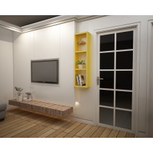 Dekormer Design Kitaplık Sarı Tek Duvar Rafı