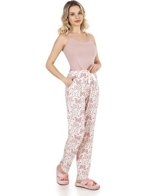 Obje Kelebek Desenli Kadın Termal Pijama Altı