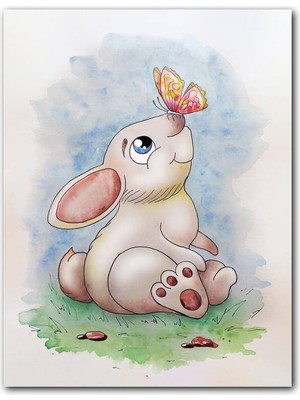 Cakatablo Ahşap Tablo Fantastik Yavru Tavşan Kelebek Fantazı Görsel (25X35 cm Boyut)