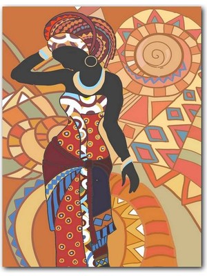 Cakatablo  Ahşap Tablo Afrikalı Kadın ve Tribal Desenler  (25X35 cm Boyut)