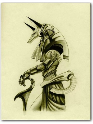 Cakatablo  Ahşap Tablo Anubis Karakalem Çizim  (25X35 cm Boyut)