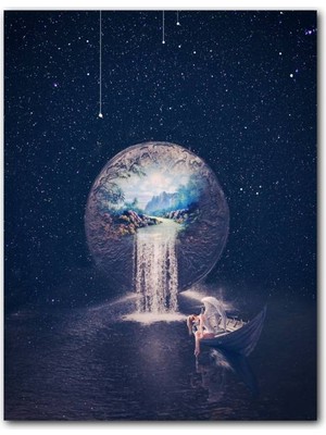 Cakatablo Ahşap Tablo Fantastik Dünya Melek Kayık Görseli (25X35 cm Boyut)