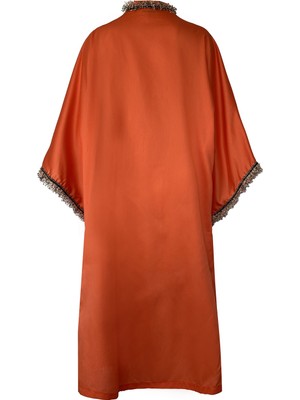 MAREVER FASHION Şerit Püsküllü Saten Vual Kimono&kaftan Oranj