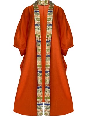 MAREVER FASHION Brokar Patlı Keten Kaftan Oranj