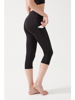 Los Ojos Kadın Siyah Yüksek Bel Toparlayıcı Çift Cepli Diz Altı Kapri Tayt Capri