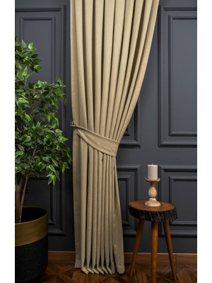 Evdepo Home Taş Rengi Petek Kadife Dokulu Fon Perde 1/2 Seyrek Pile  50 x 250 cm