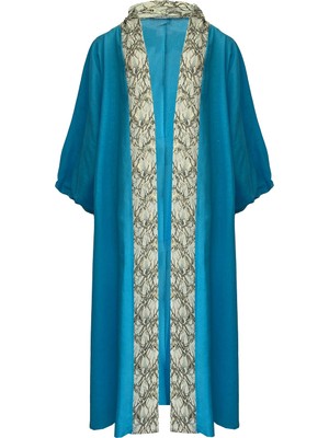 MAREVER FASHION Brokar Patlı Keten Kaftan Turkuaz