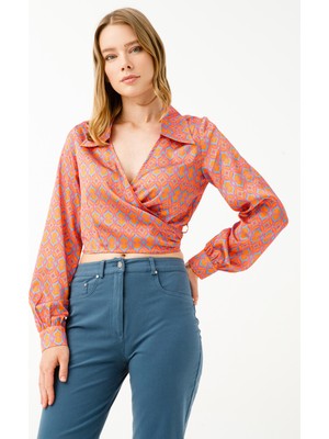 Ekol Kruvaze Desenli Bluz