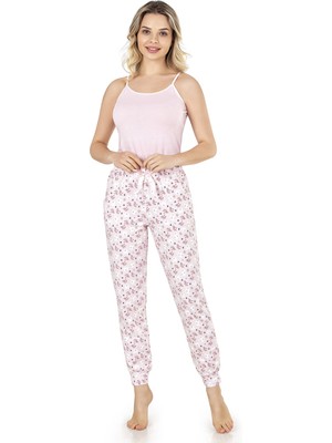 Pembe Winter Bear Desenli Kadın Bant Paça Pijama Altı